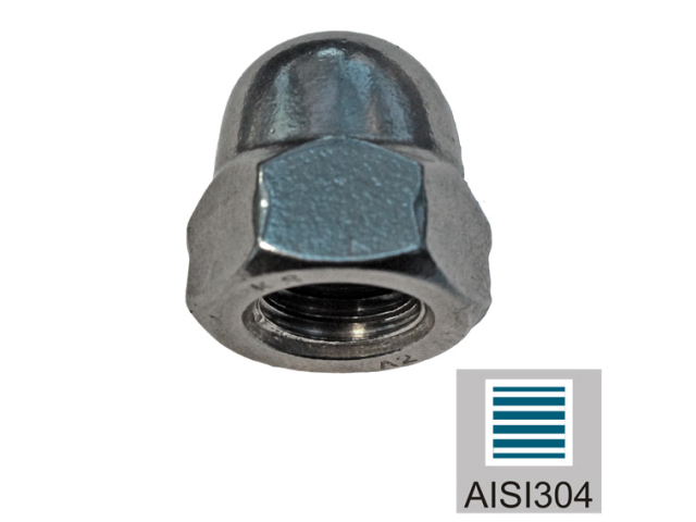 Stainless steel domed cup nut, AISI304, M6mm
